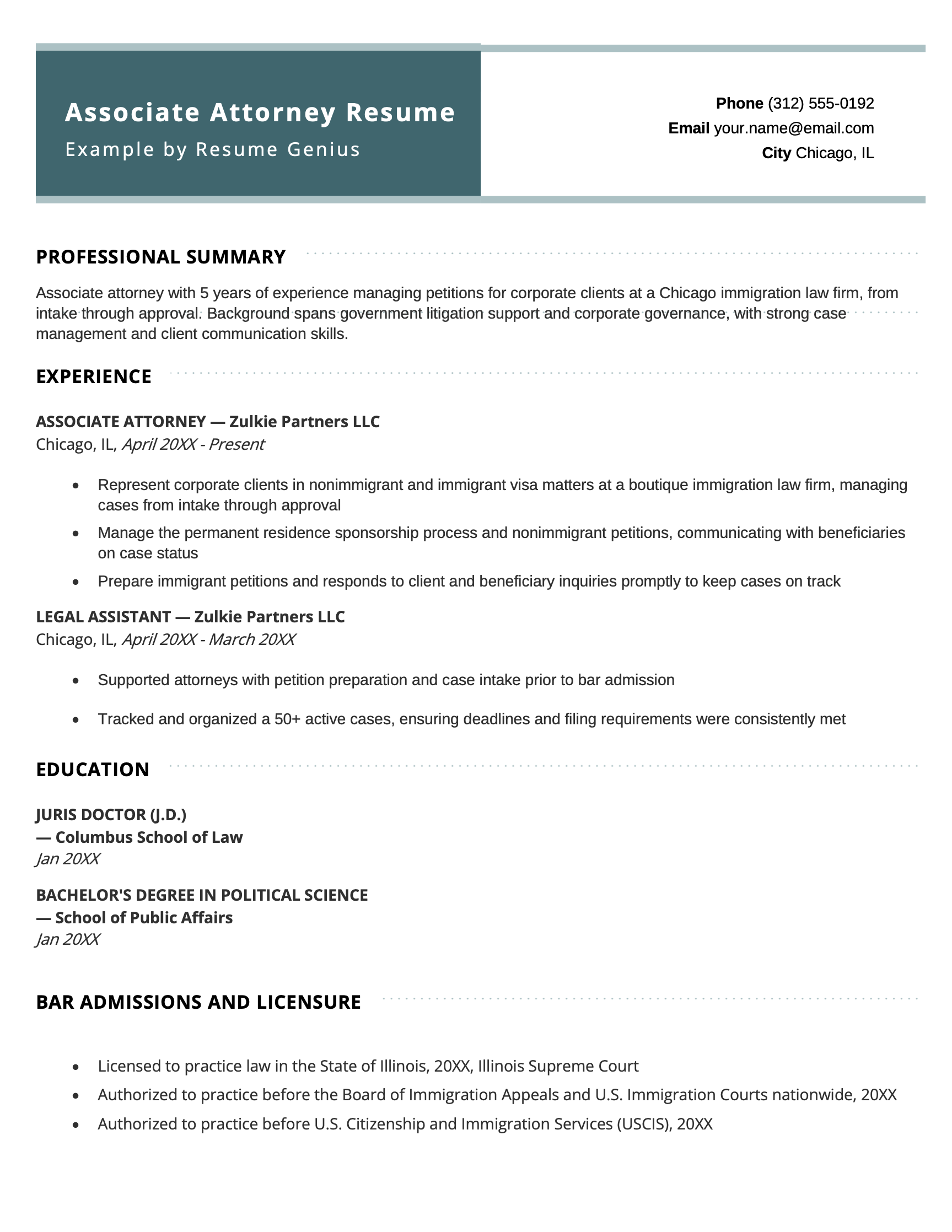 An associate attorney resume example