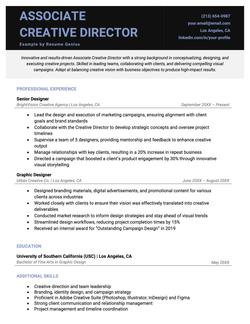 Associate creative director resume example and template