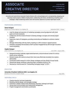 Associate creative director resume example and template