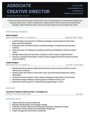 Associate creative director resume example and template