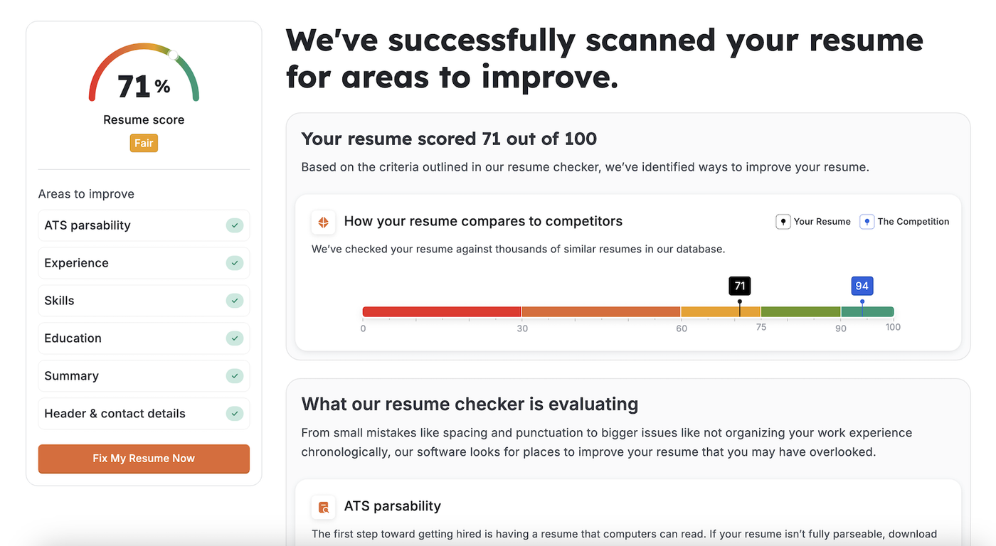 A screenshot showing a resume
