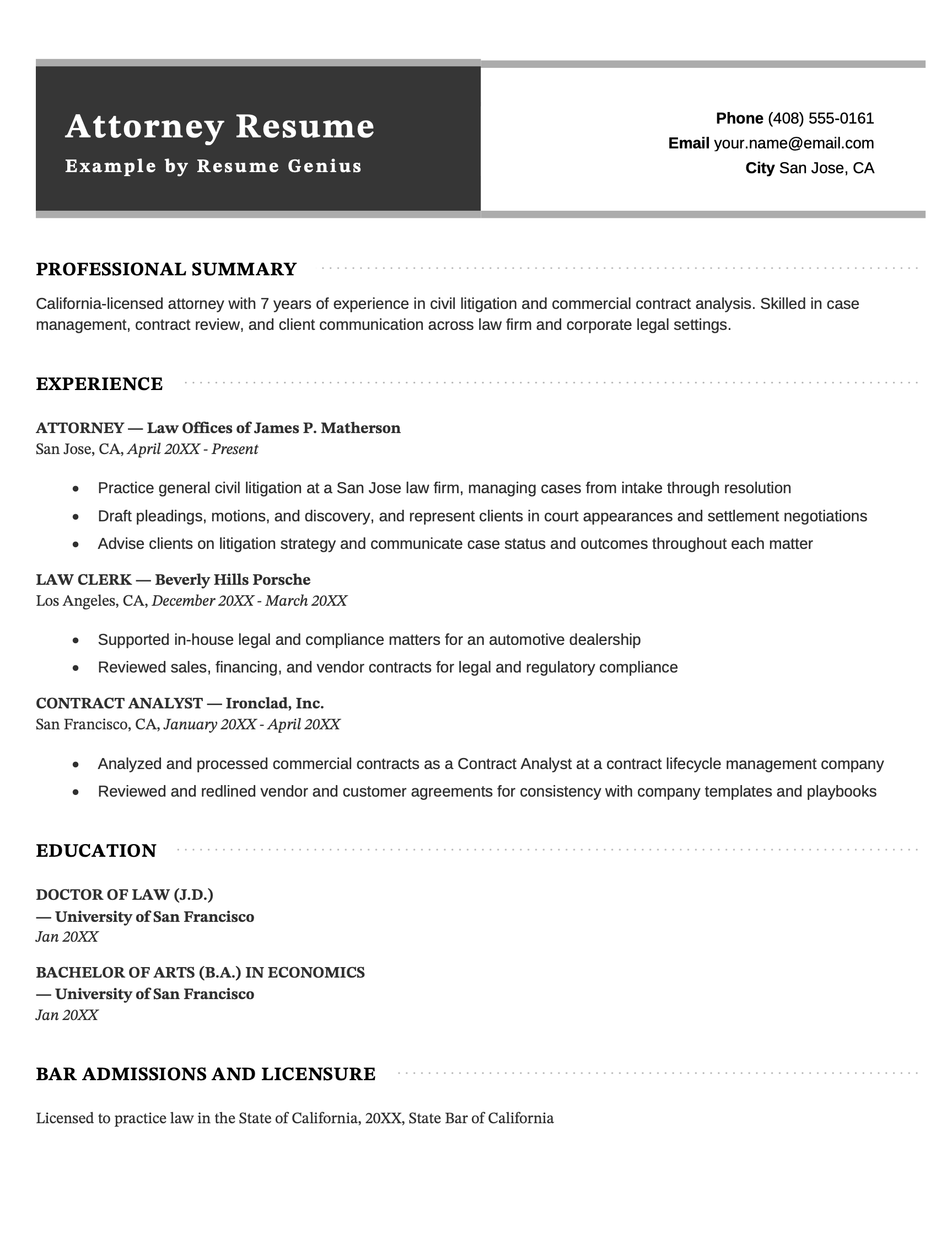 An example attorney resume