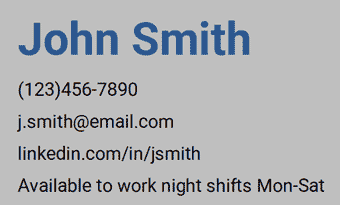 Example of how to add availability in the contact information of a resume