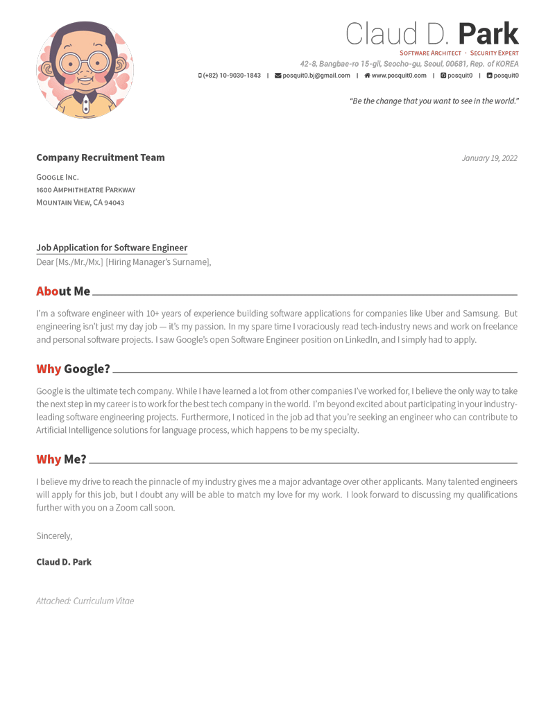 cover letter template overleaf