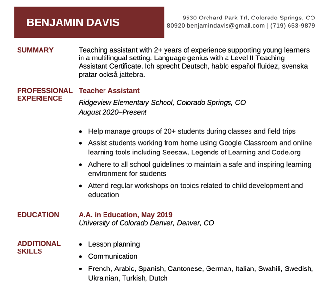 An example of a bad resume example where the candidate exaggerates their language abilities