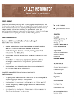 An example of a resume for a ballet instructor