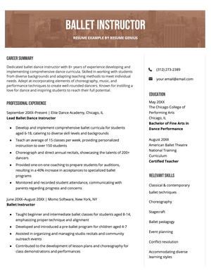 An example of a resume for a ballet instructor