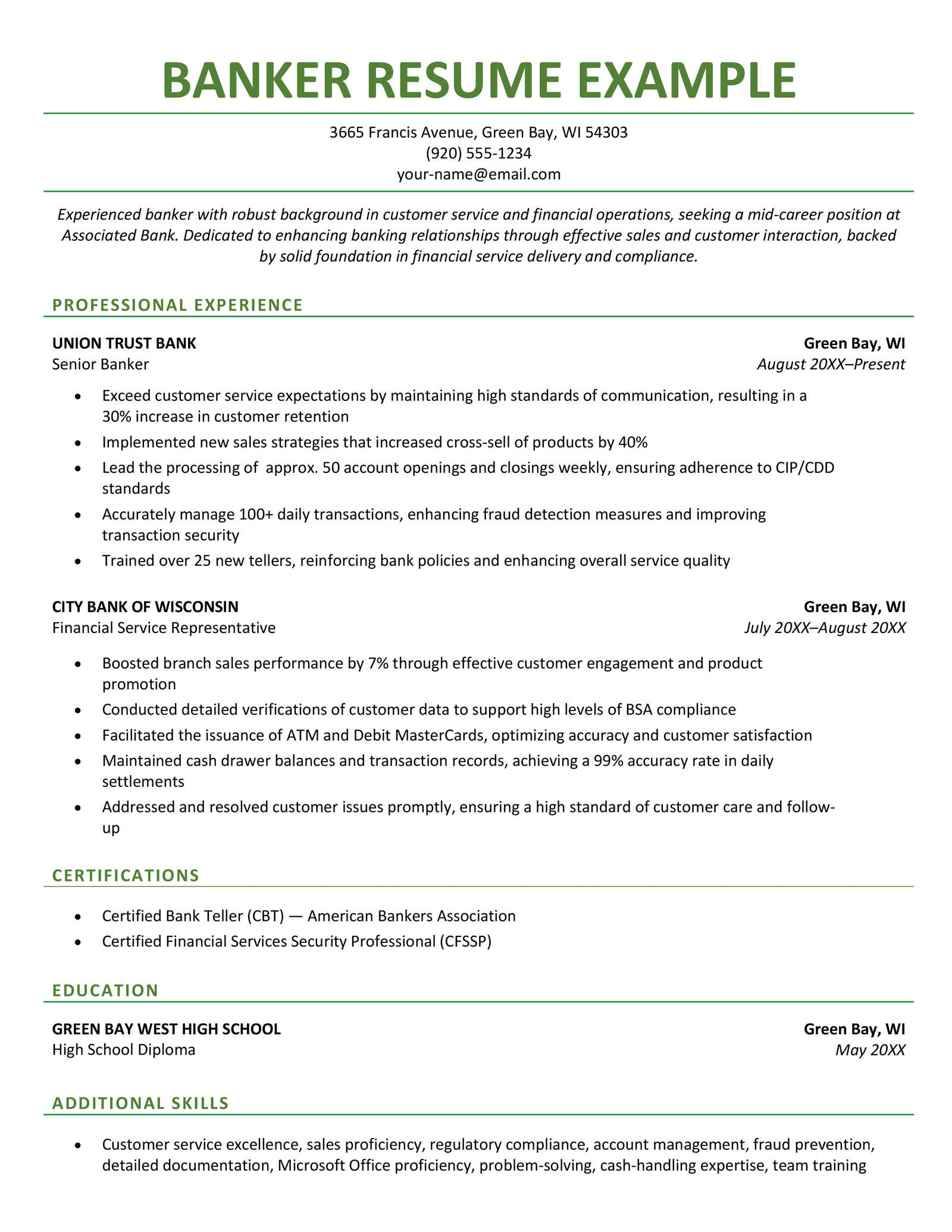 13 Banking Resume Examples, Template, & Writing Guide