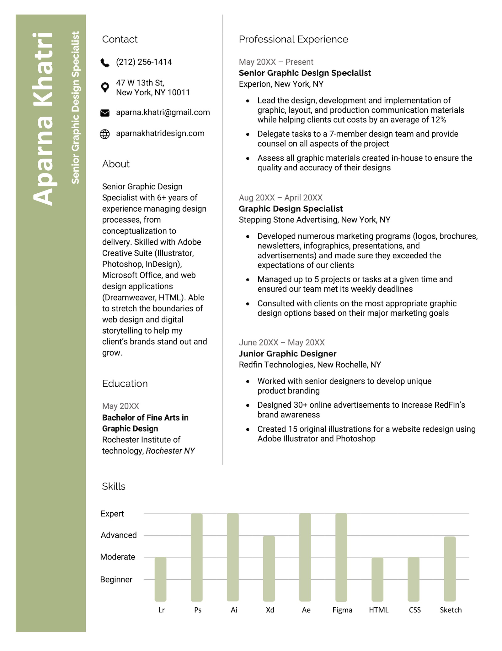 A visual resume template with a bar chart.