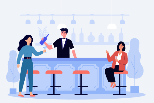 Bartender resume skills featured image with a cartoon bartender serving drinks