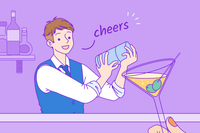 Bartender resume skills featured image with a cartoon bartender serving drinks