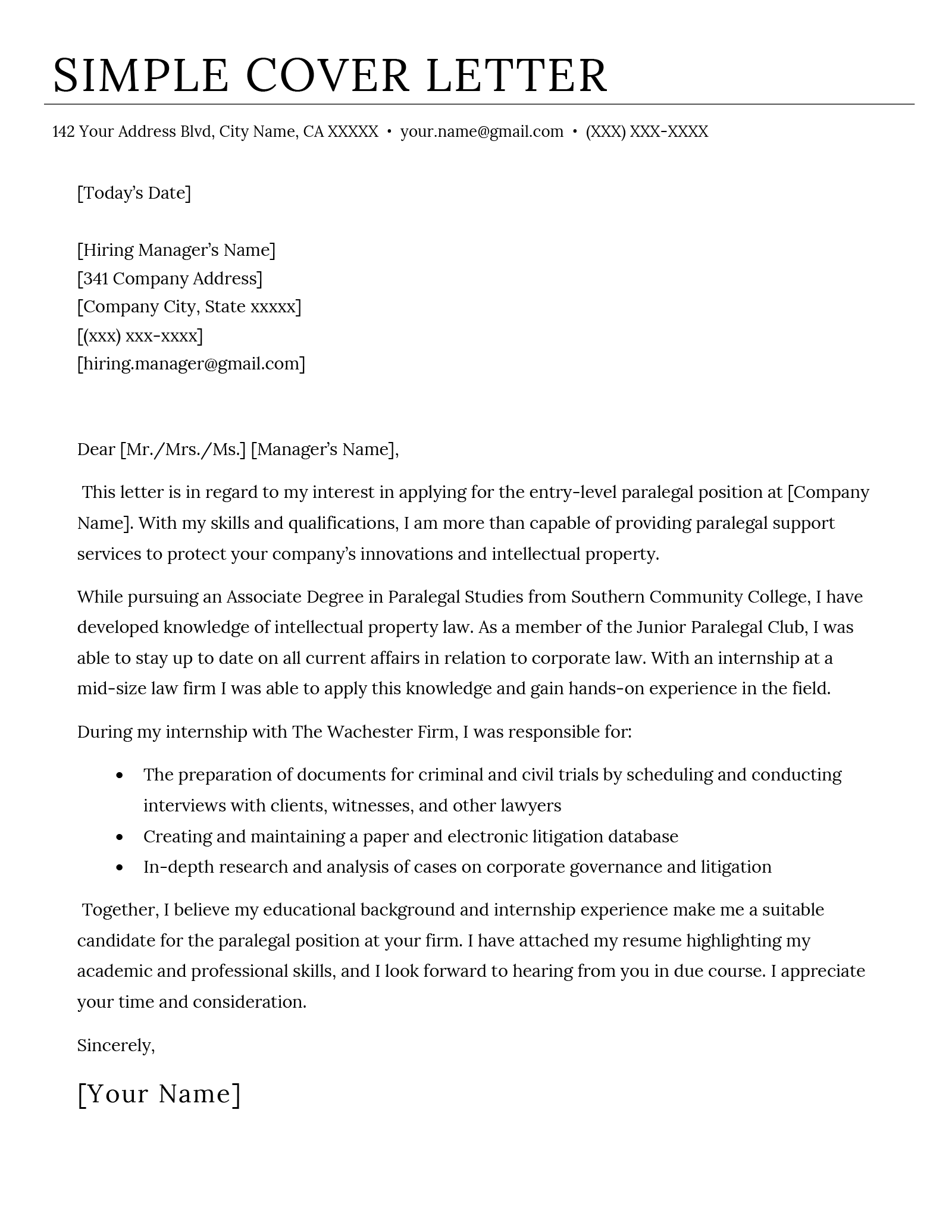 Basic Cover Letter Example 