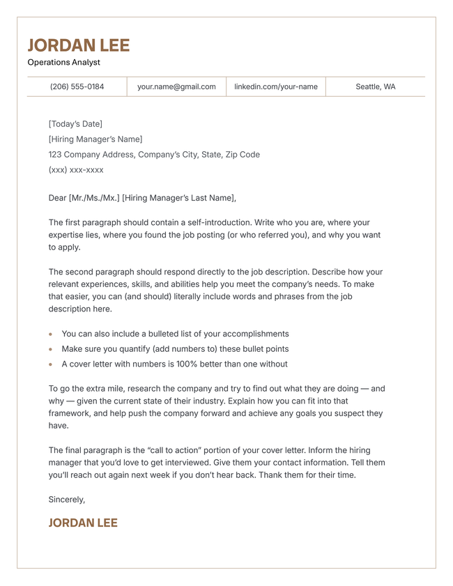 Beacon cover letter template in orange