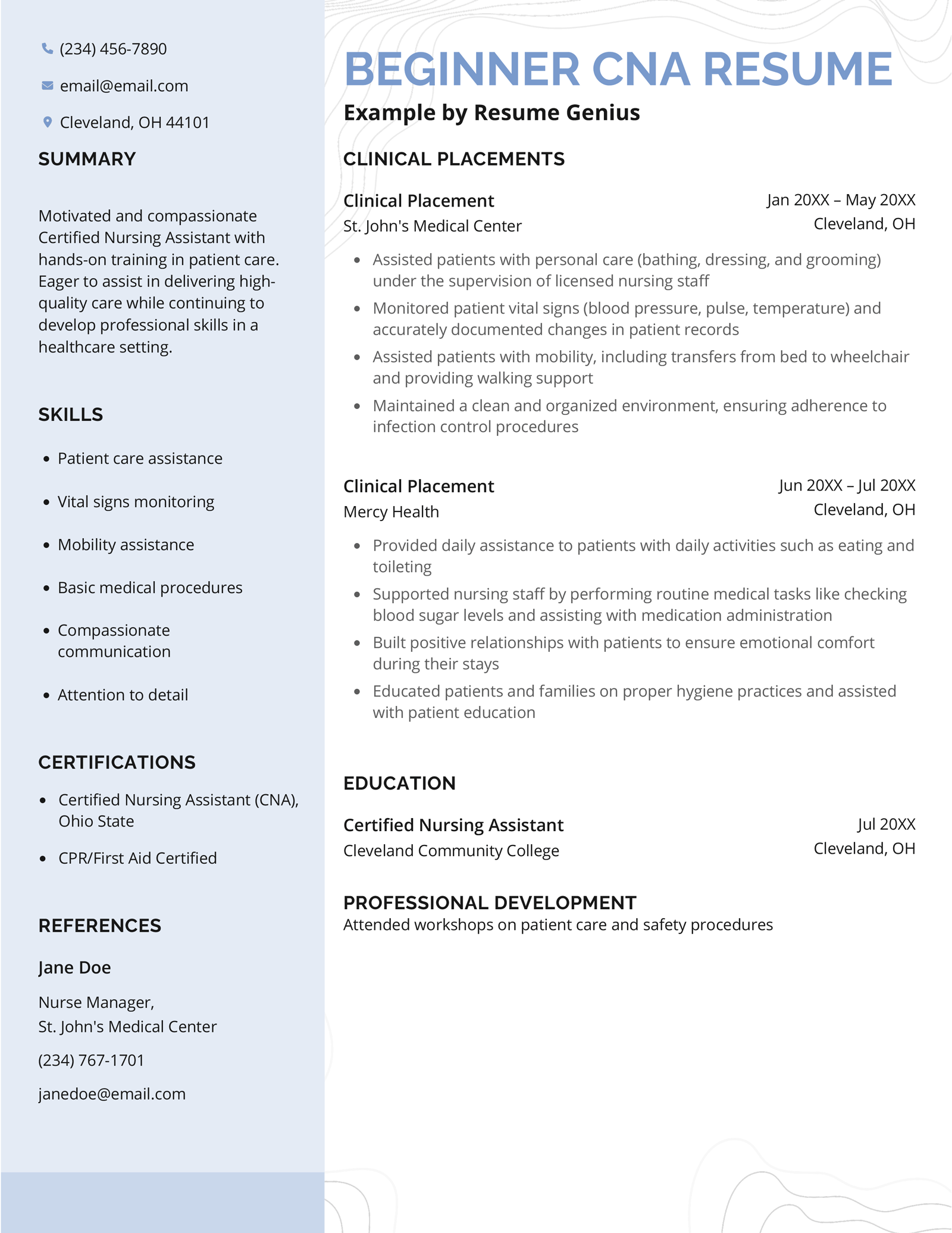 8 CNA Resume Examples [with Templates and Skills Data], image size:1600x2071