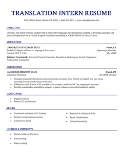 A resume example for a beginner translator.