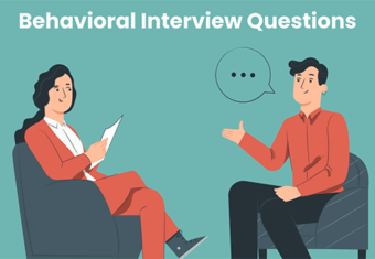 An image showing two people in an interview, with the candidate answering a behavioral interview question