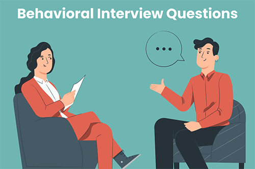 An image showing two people in an interview, with the candidate answering a behavioral interview question