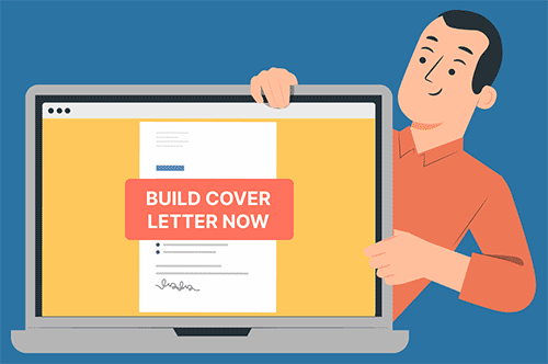 An illustration of a job seeker observing a cover letter generator that he's about to use