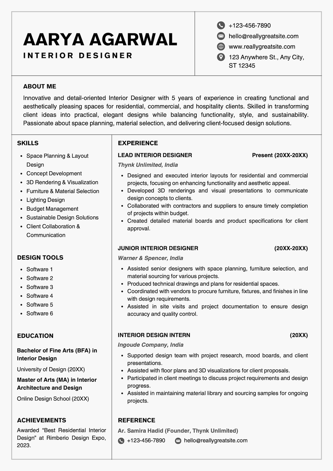 A minimalistic black and white Canva resume template.