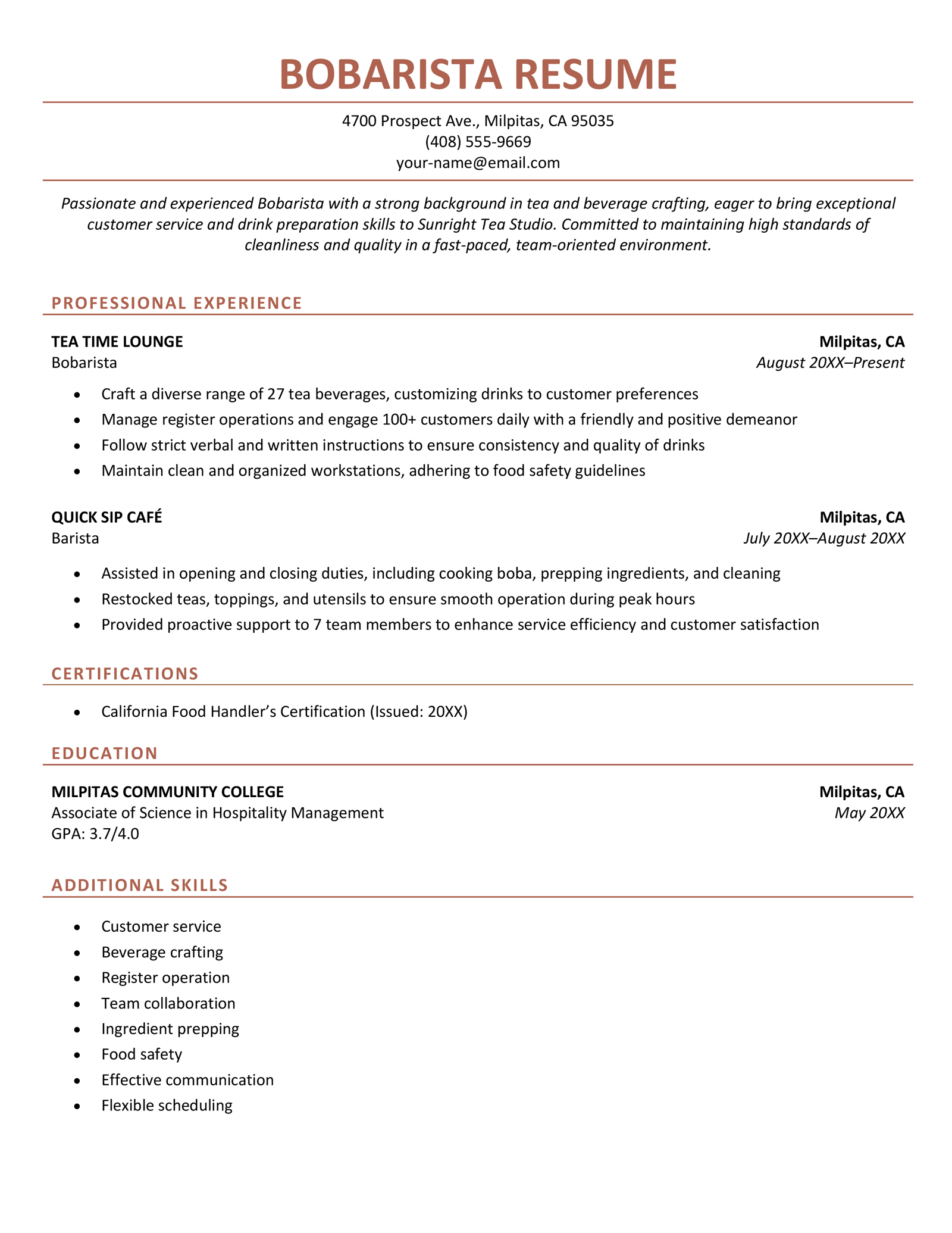 A boba resume example.