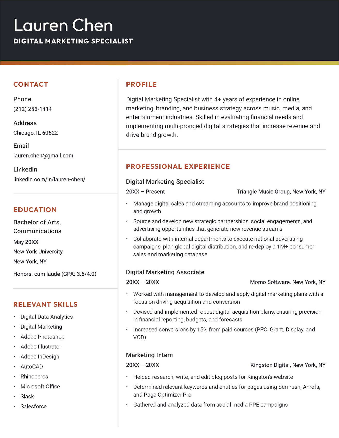 A bold resume template for InDesign.