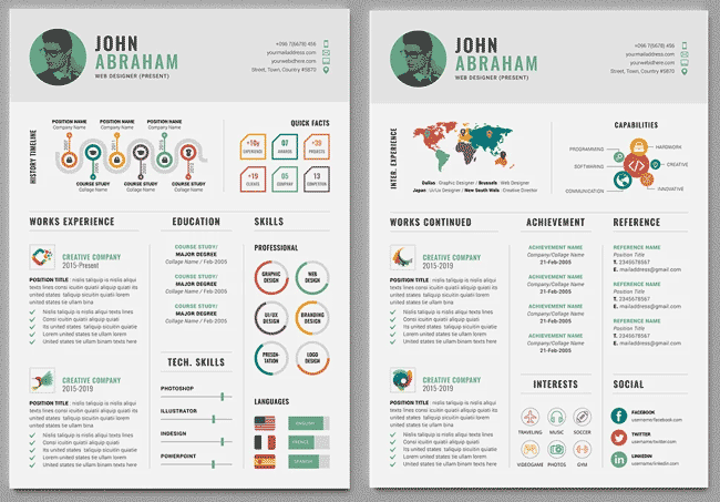 A two-page infographic resume template.