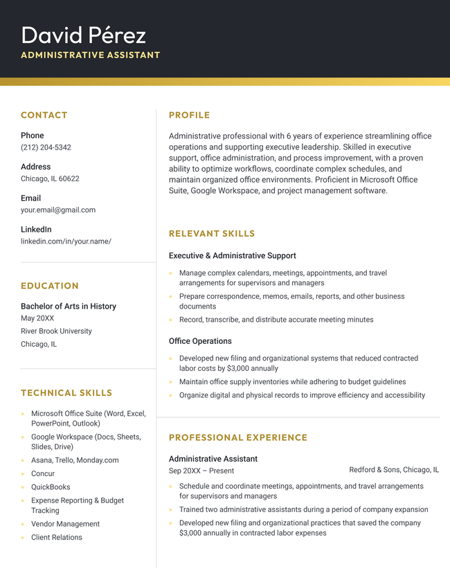 Bold resume template in yellow