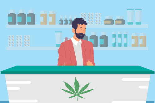 Budtender working at the front counter of a dispensary to portray a bud tender resume
