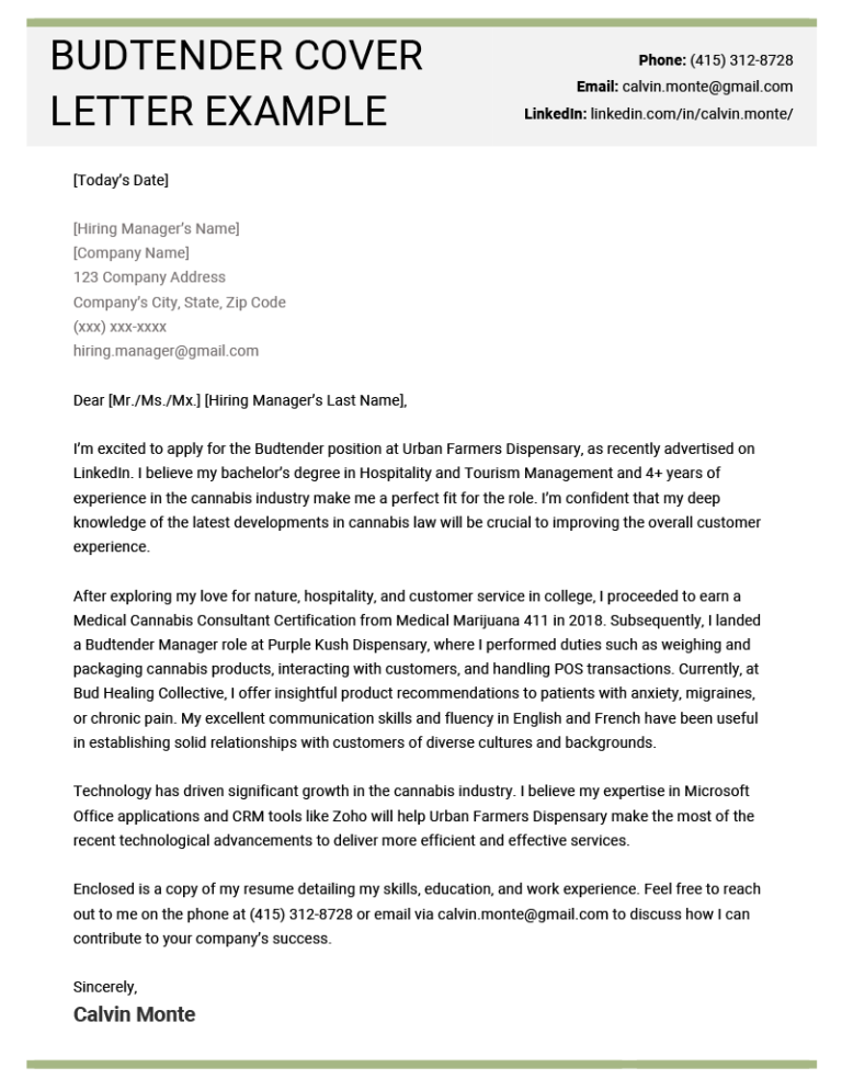 cover letter examples for dispensary manager