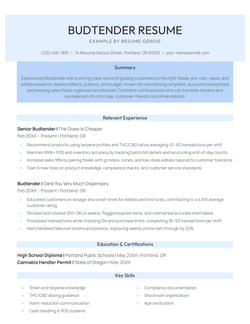 A budtender resume example.