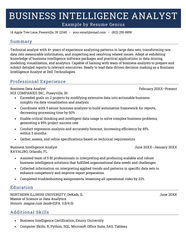 Business Intelligence Analyst Resume Sample Writing Guide