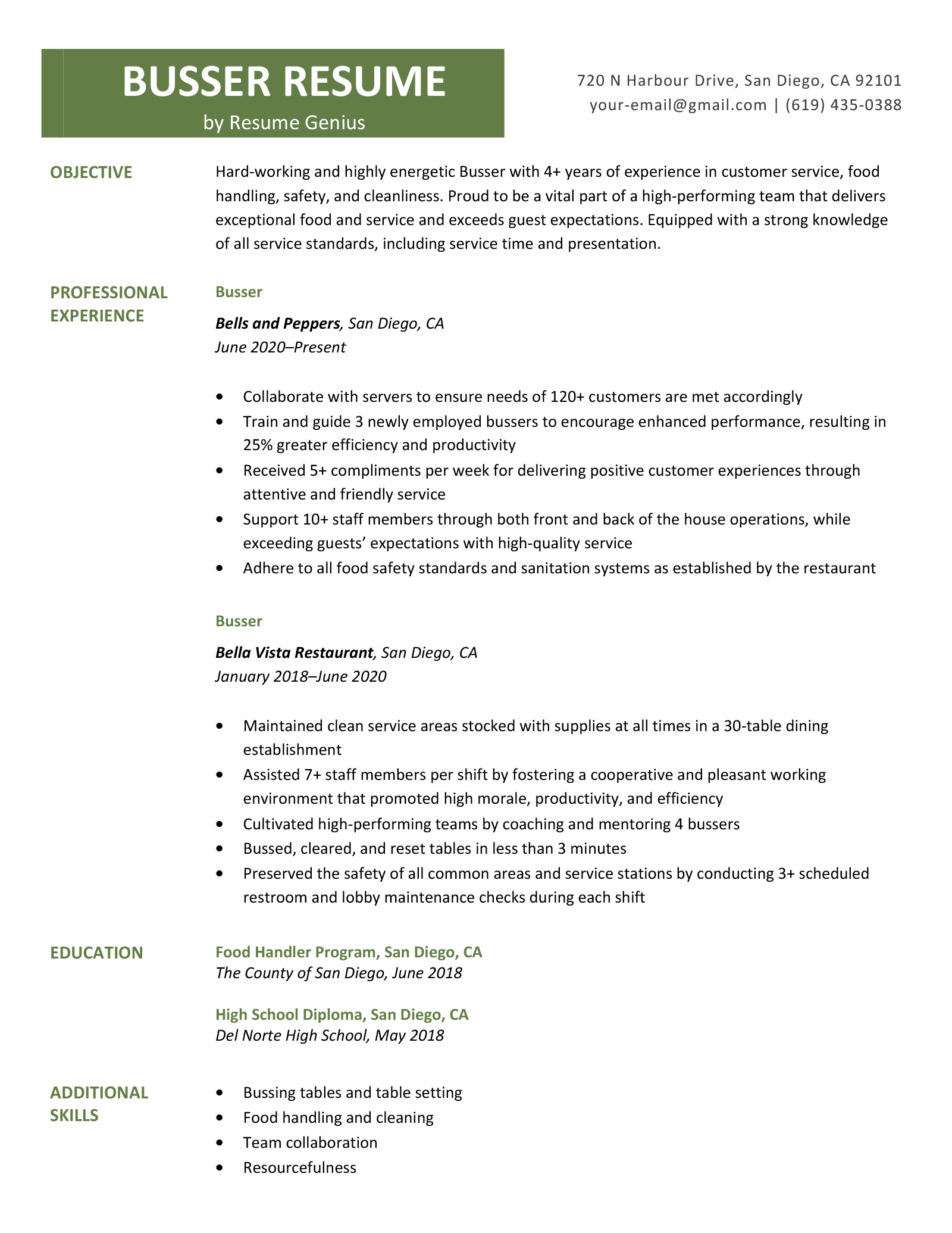 A busser resume sample