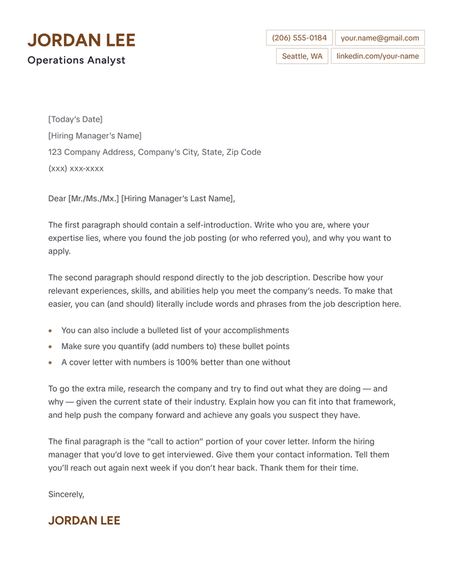 Cabin cover letter template in orange