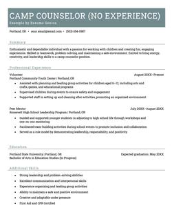 Example of a camp counselor resume without experience