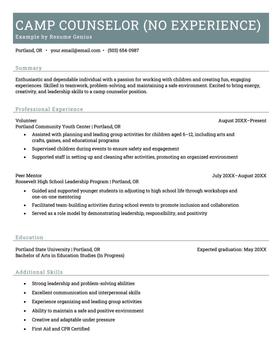Example of a camp counselor resume without experience