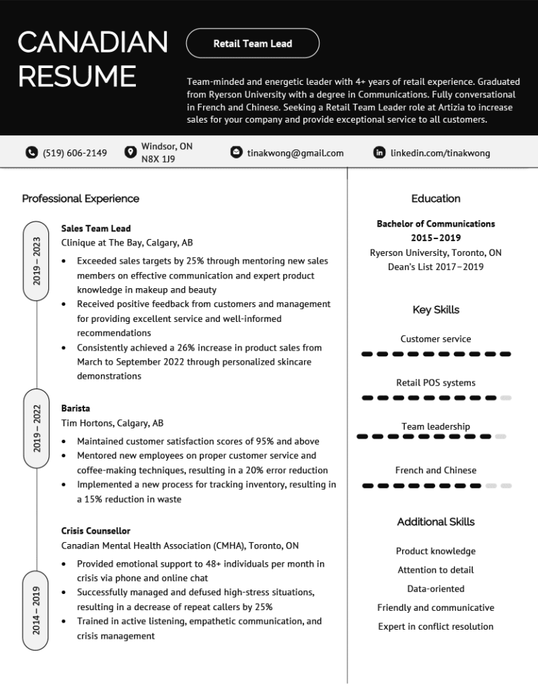 canadian resume samples for teachers