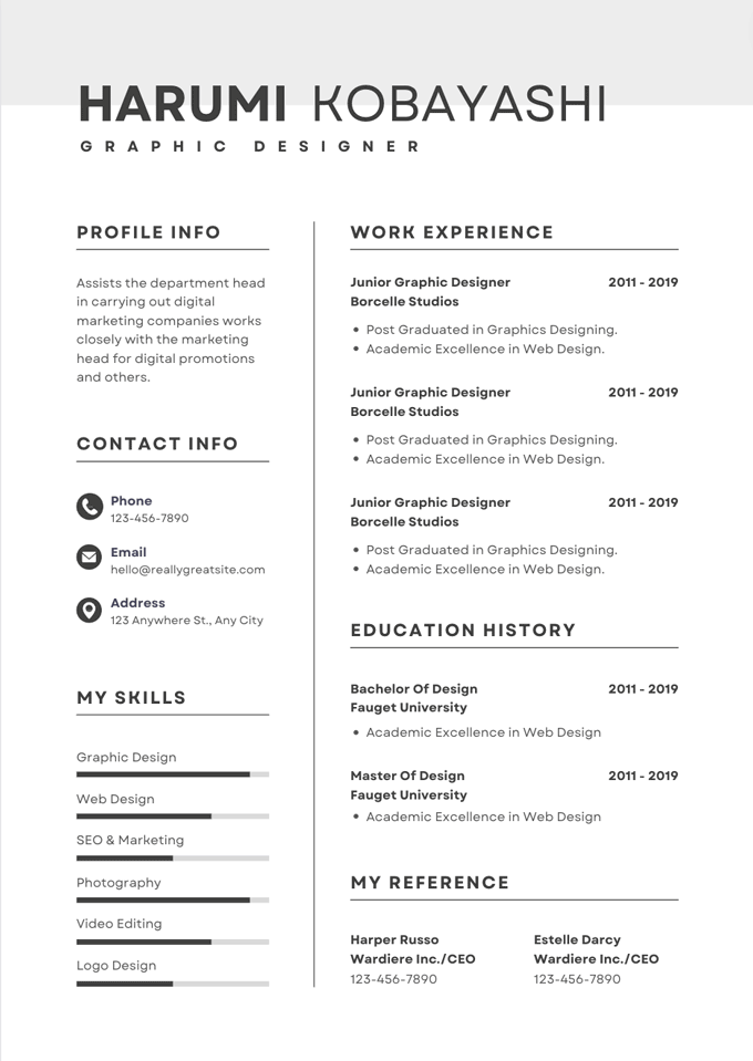 Image of the minimalist modern resume template for our Canva review.