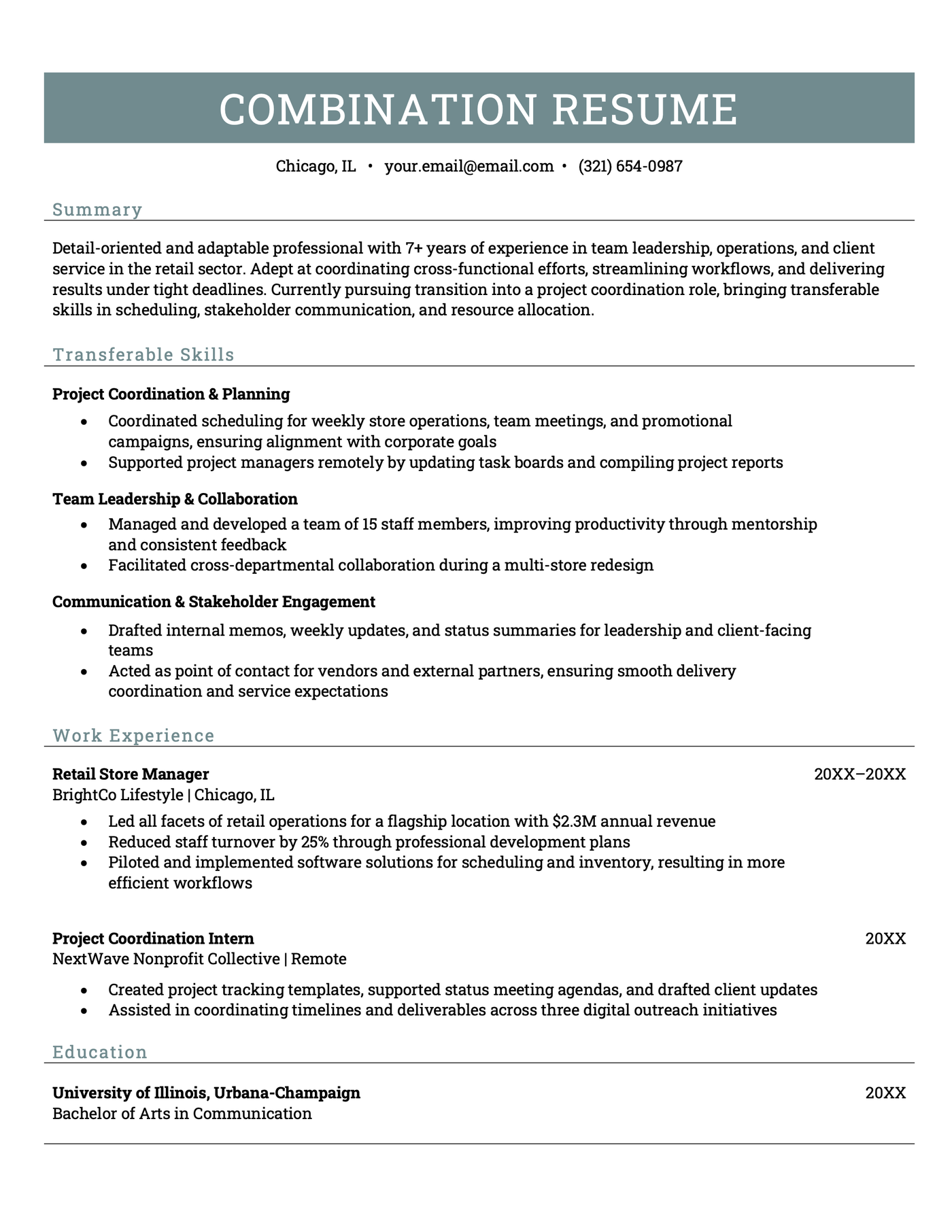 An example of the combination resume format