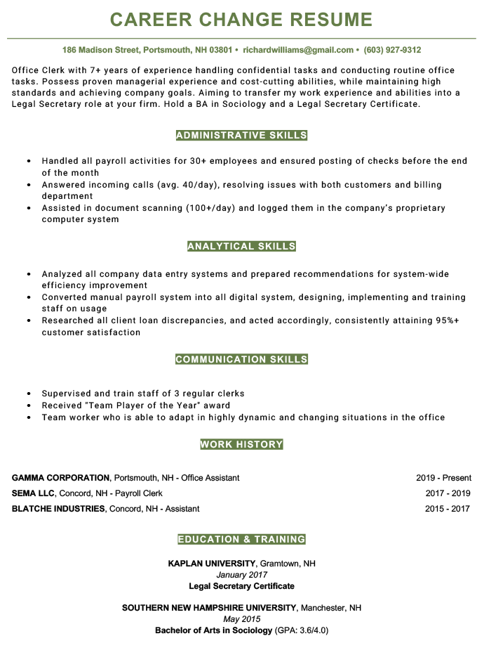 Career change resume template