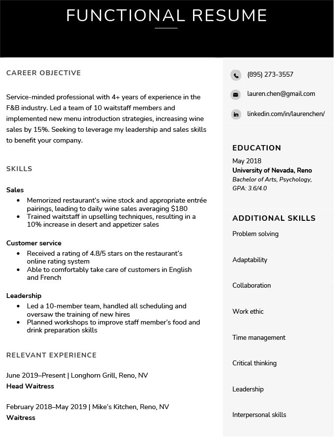 A career change resume using a functional resume format