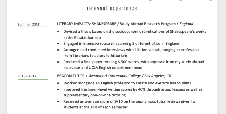 example of a resume education section for a career changer writing their resume, highlights gpa and relevant coursework