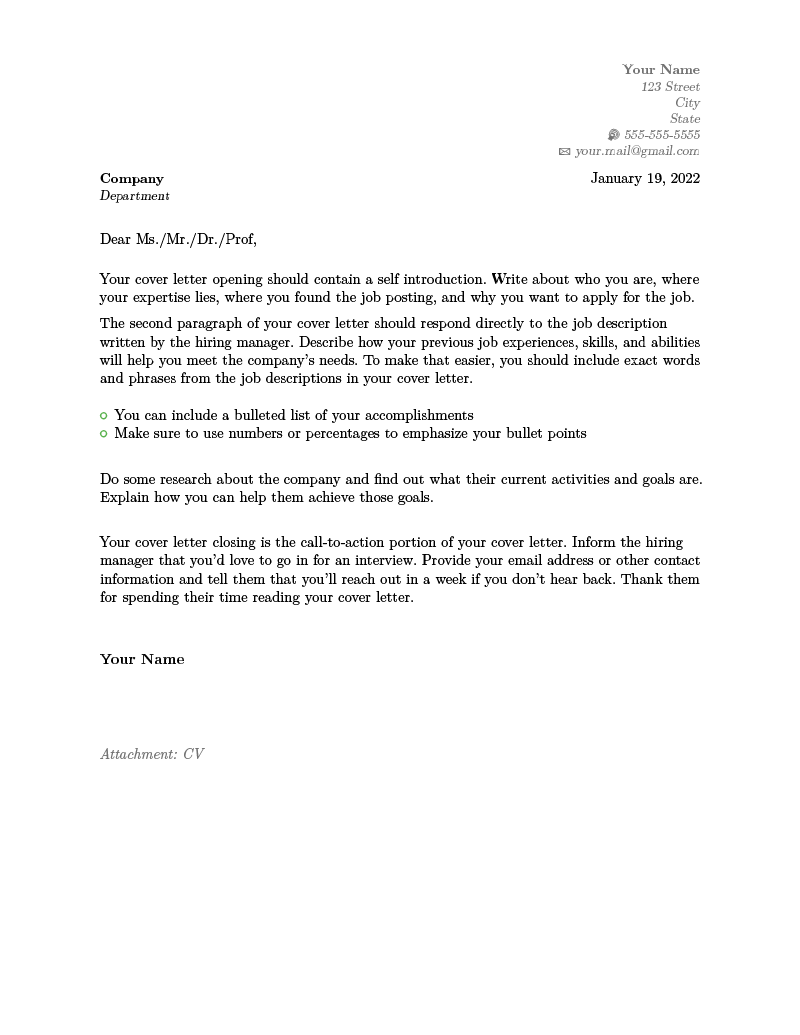 An image of the Carta de Motivacion LaTeX cover letter template from Overleaf