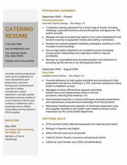 A sample of a catering resume.