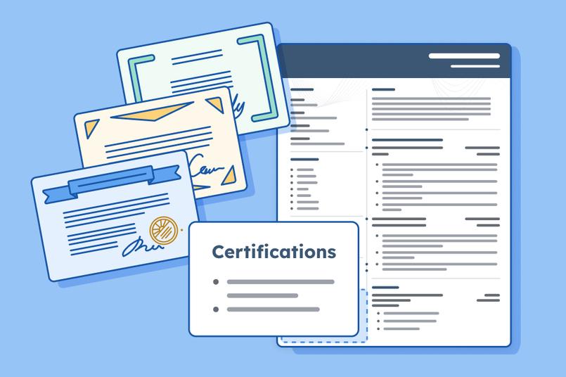 A graphic showing different certifications to include on a resume.