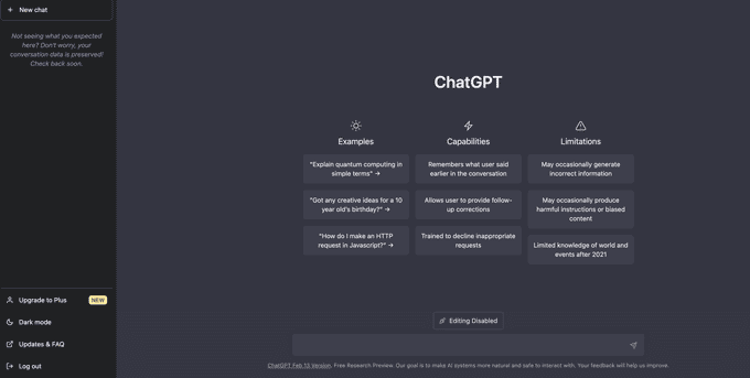 A screenshot example of chatGPT's home screen