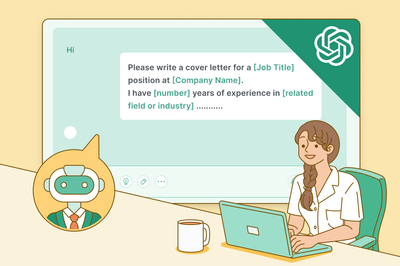 A woman sits at a laptop using ChatGPT to help her create a cover letter.