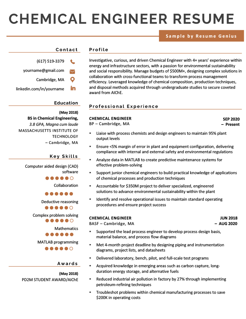 Chemical Engineer Resume Example Writing Tips   Chemical Engineer Resume Example 