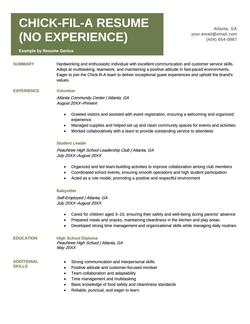 Entry-level Chick-fil-A resume example and template