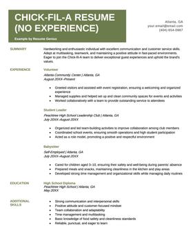 Entry-level Chick-fil-A resume example and template