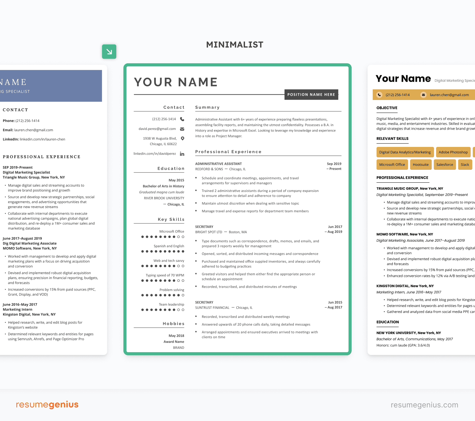 An example of different resume styles, with a modern but minimalist resume featured